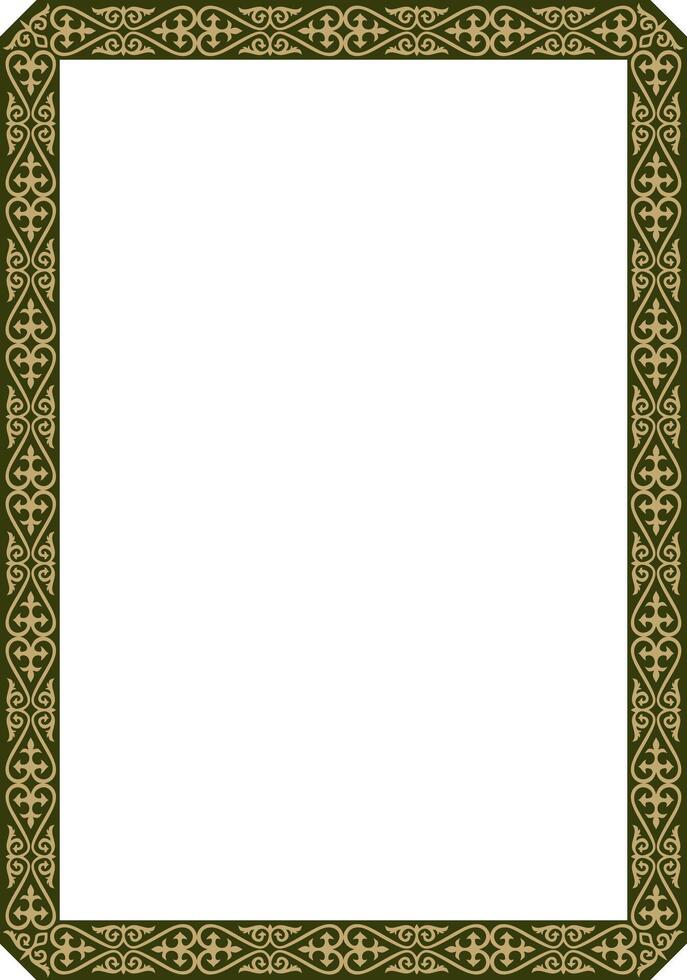 gold with green square Kazakh national ornament. Ethnic pattern of the peoples of the Great Steppe, vector