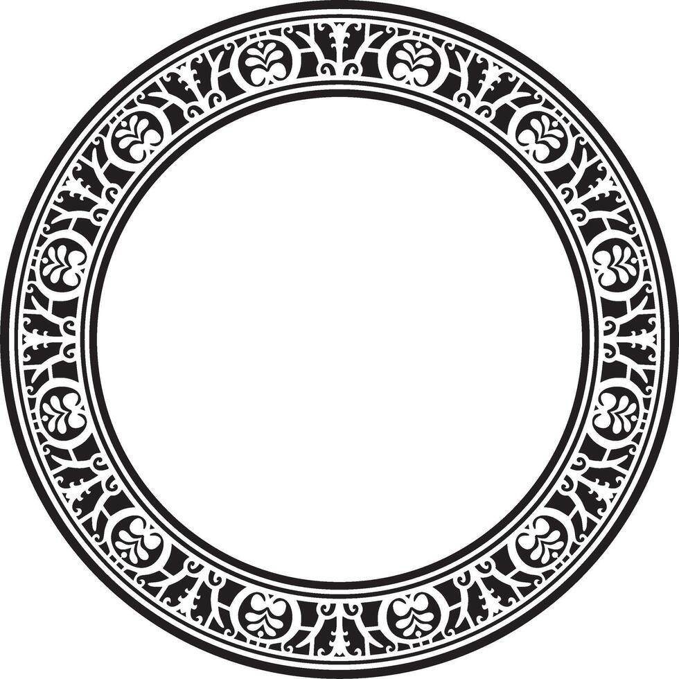 round black monochrome border, frame, Pompeii ring. Circle Neopolitan ornament. Art of Ancient Rome. vector