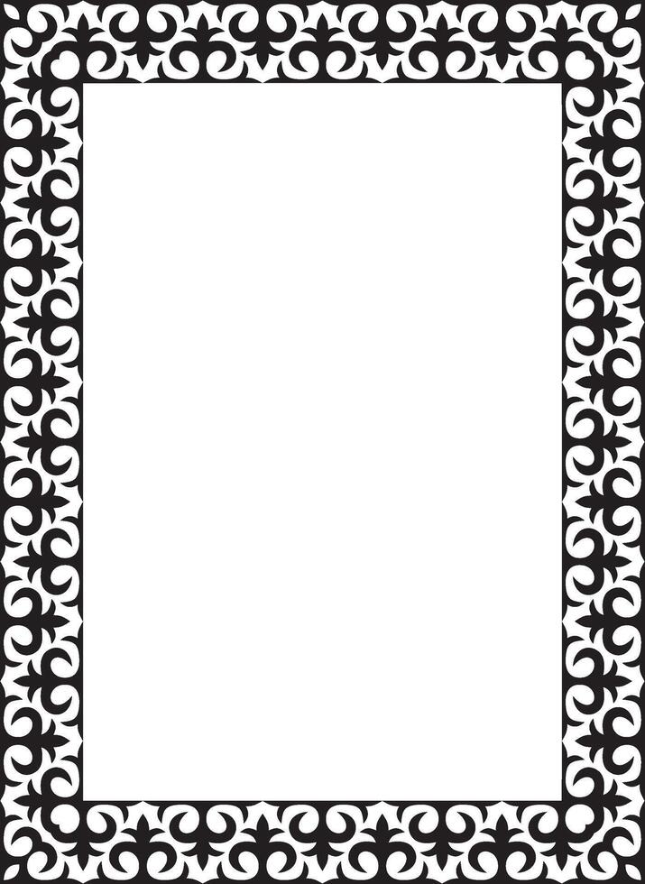 black monochrome square Kazakh national ornament. Ethnic pattern of the peoples of the Great Steppe, vector