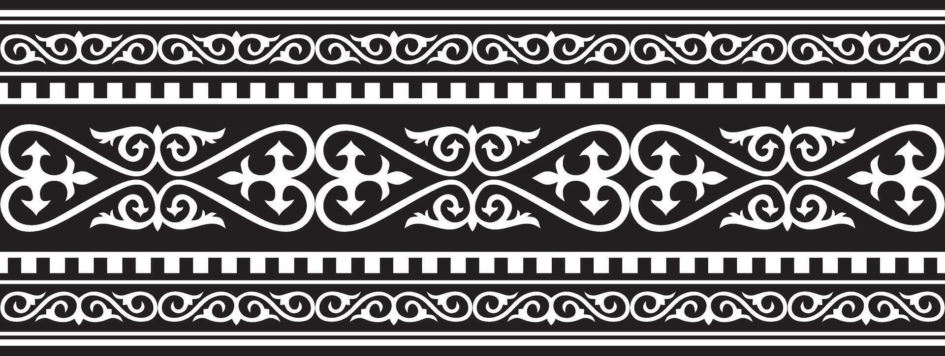 monochrome seamless Kazakh national ornament. Ethnic pattern of the nomadic peoples of the great steppe, the Turks. Border, frame Mongols, Kyrgyz, Buryats, Kalmyks. vector