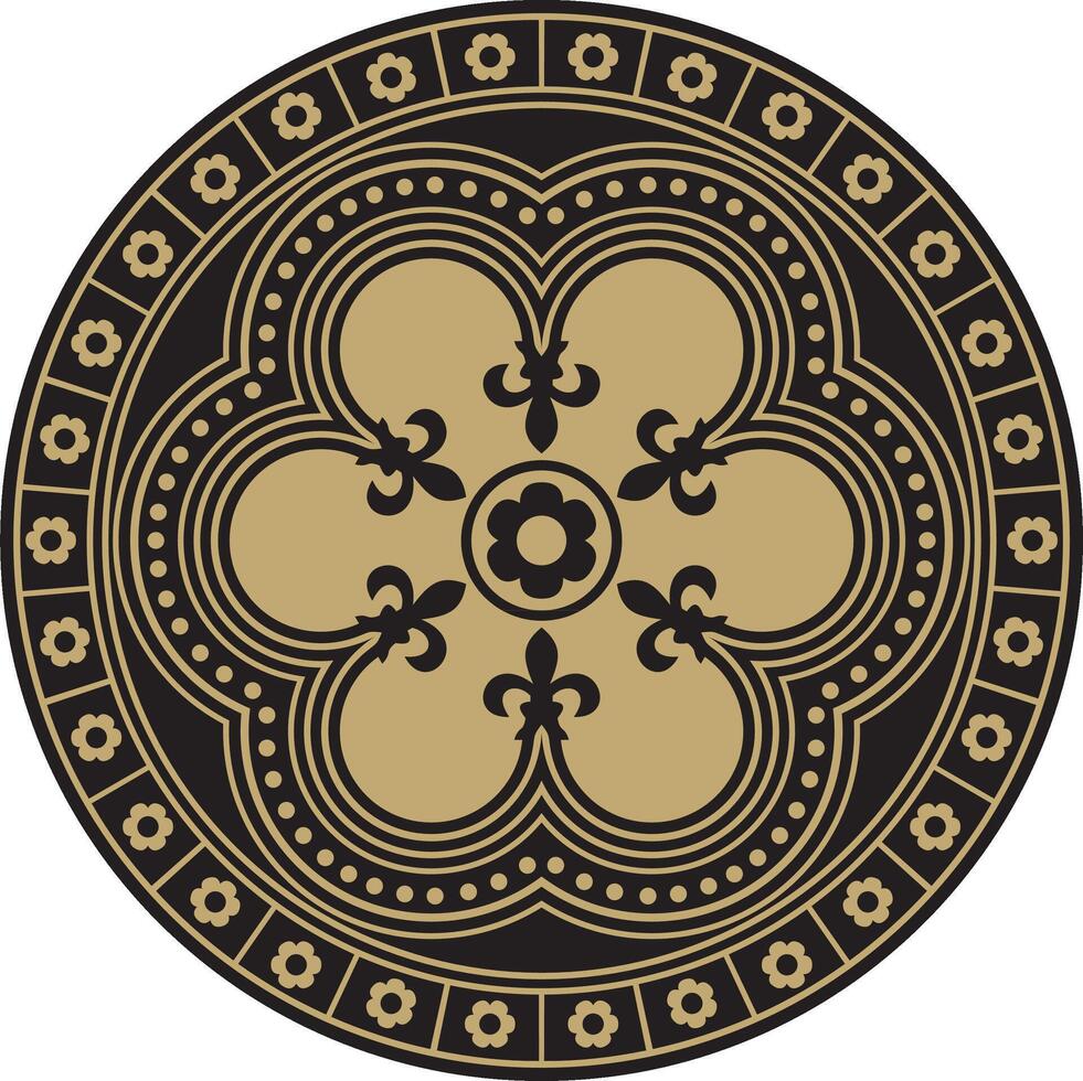 gold with black gothic ornament. Medieval European art. Traditional patterns of Catholic cathedrals. vector