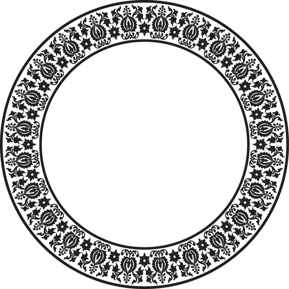 round black monochrome ancient Russian ornament. Slavic border, frame. Circle, ring. Painting of the royal chambers. vector