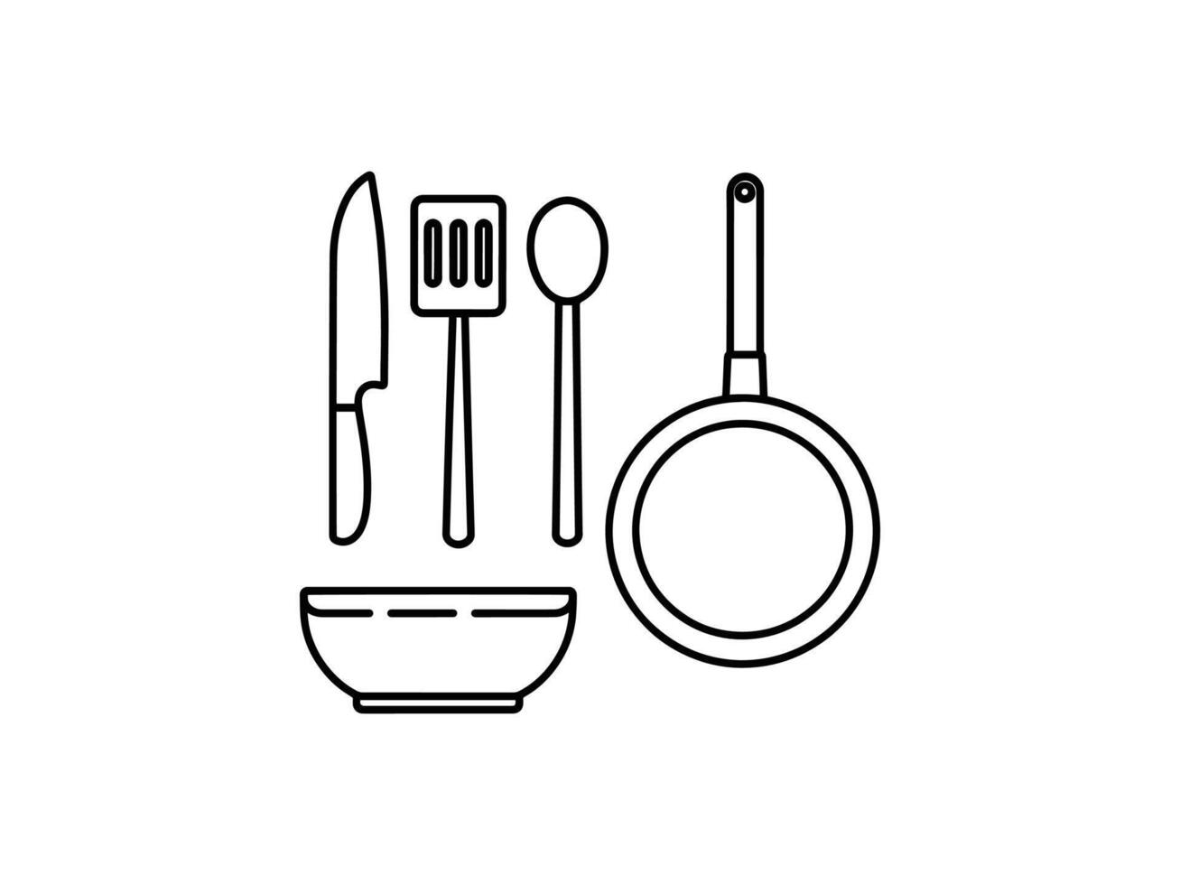 Simple Line Art Illustration of Essential Kitchen Utensils vector
