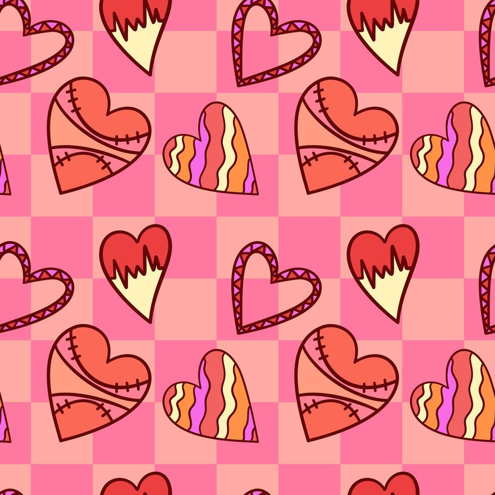 Doodle heart valentines seamless pattern background. vector