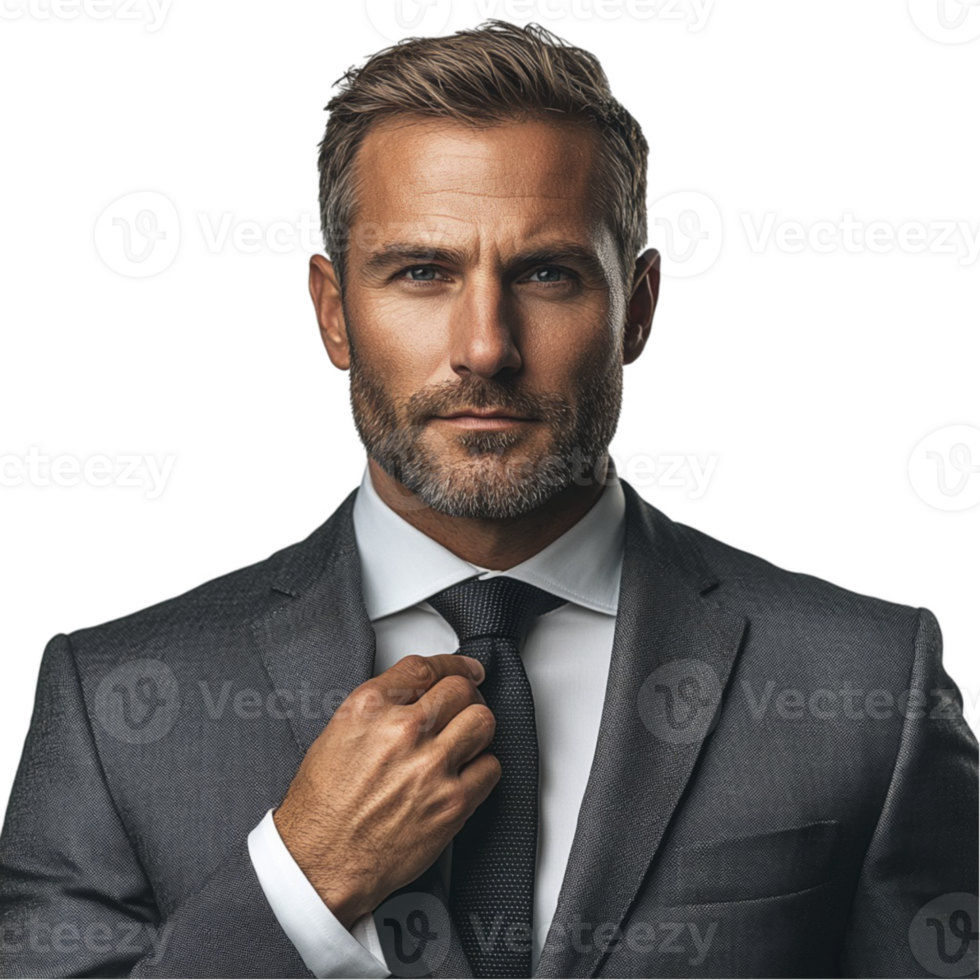 men wear formal suit and hold tie on transparent background png