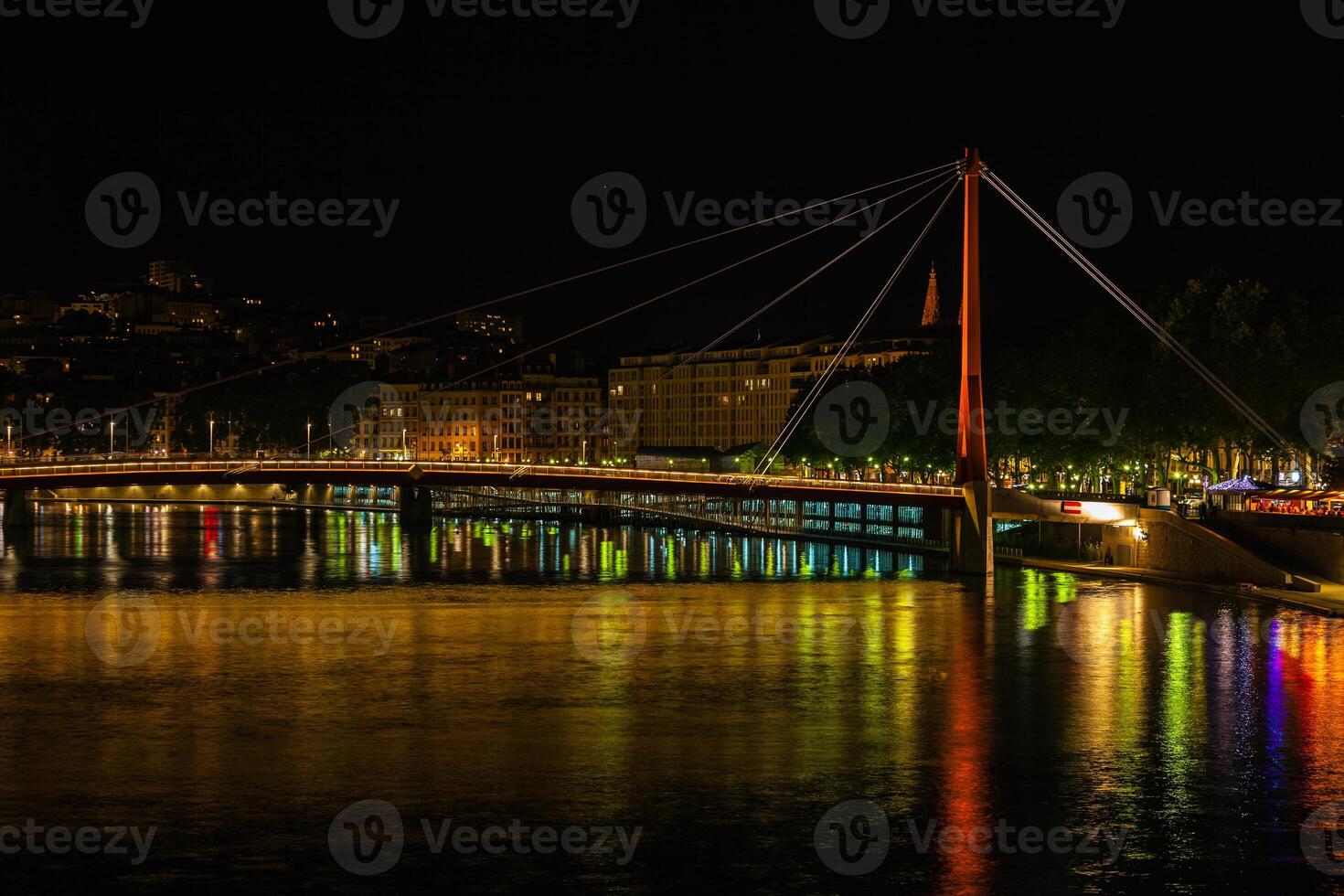 Cityscape of Lyon, France at night photo