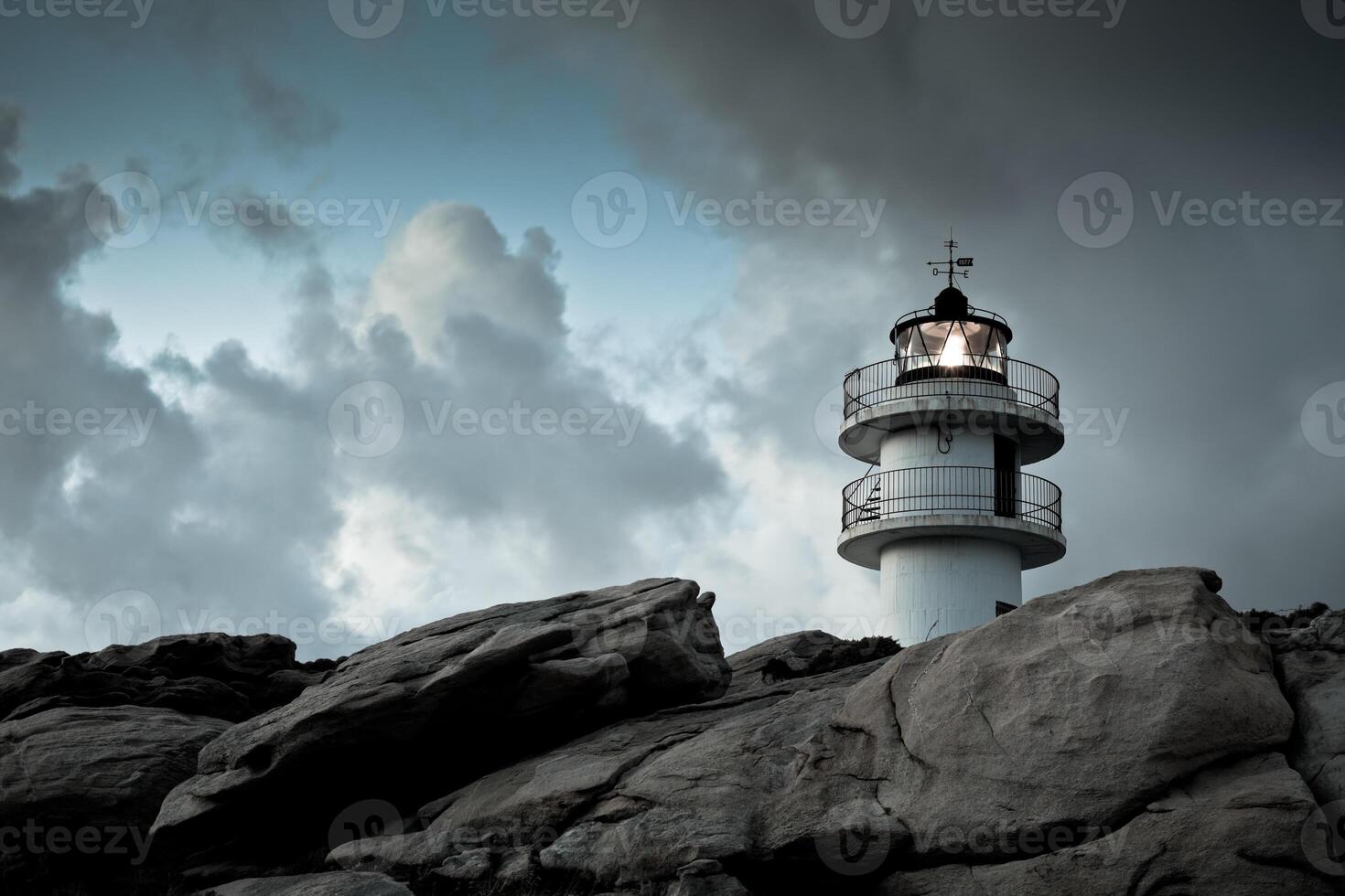 Working Lighthouse at Northern Spain in Bad Weather photo