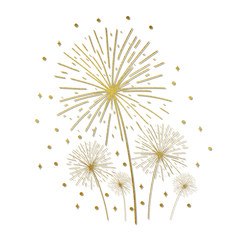 Fireworks on black background with gold stars png