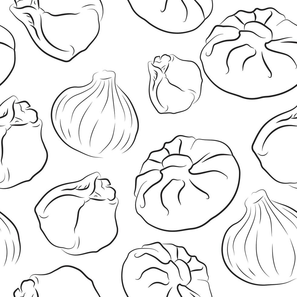 seamless pattern with various khinkals of different shapes and contours placed chaotically, for different packaging and designs vector