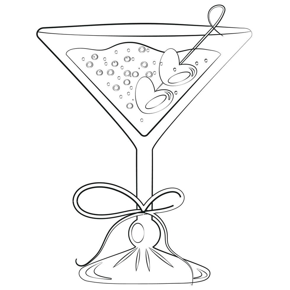 original icon of a martini glass, drink in it and berries and a heart shape in it vector