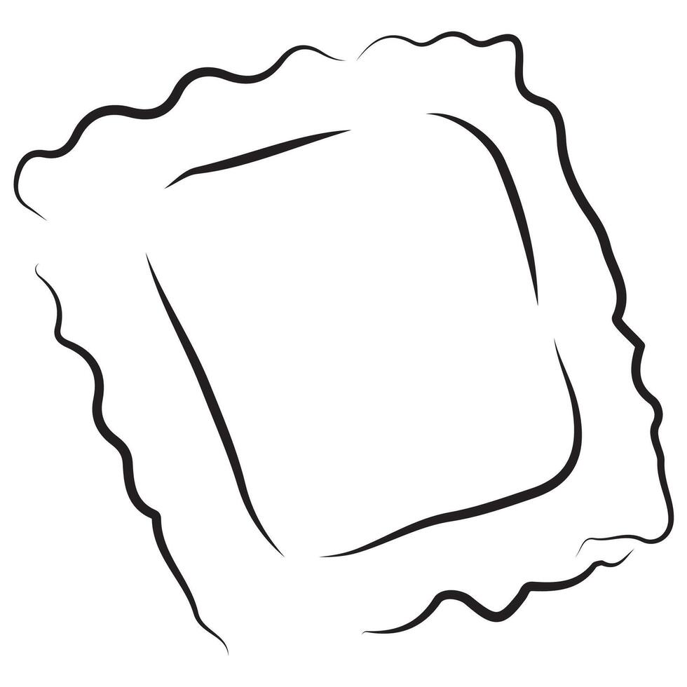 food logo, namely a rectangular ravioli with various fillings drawn with original contours in the style of line art vector