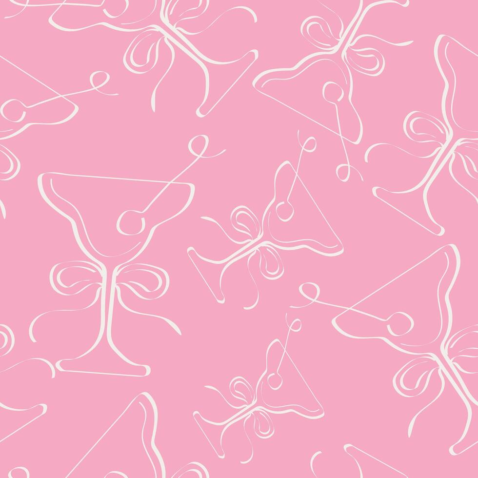 seamless pattern with the contours of original glasses like buds drawn with a white contour on a bright pink background, for Valentine's Day vector