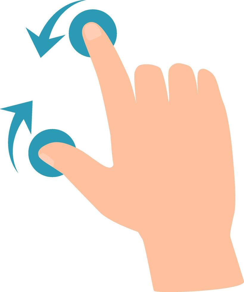 Rotating gesture performed with index finger and thumb on a touchscreen, showcasing interaction with a digital interface and highlighting modern technology's user experience vector
