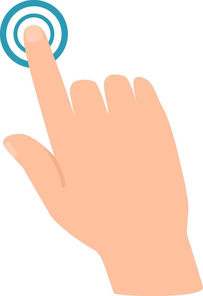 Right hand with index finger extended touching a digital screen and activating a virtual button, symbolizing interaction with technology, digital interfaces, and user experience design vector