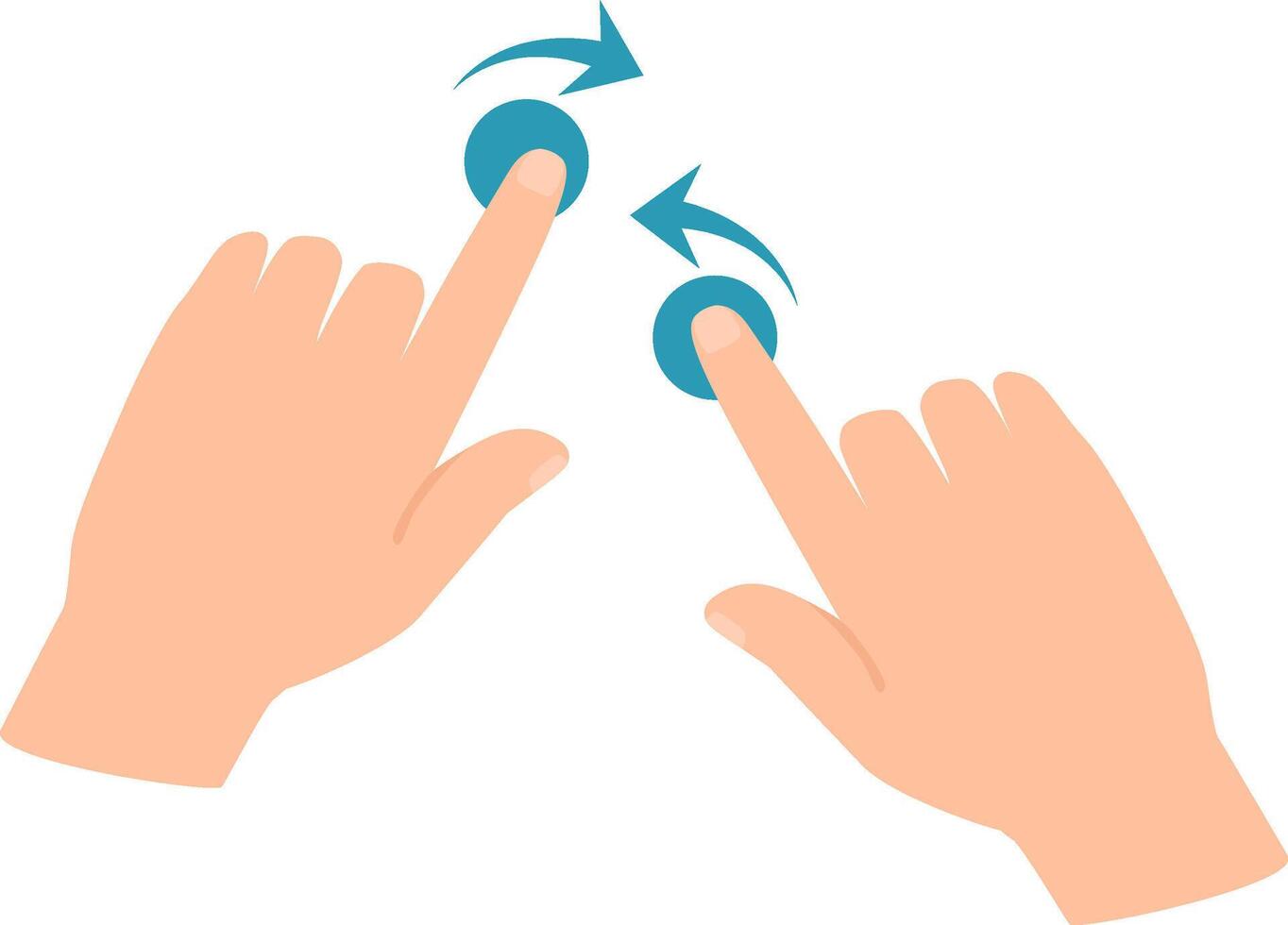 dos manos son utilizando índice dedos a girar dos virtual interactivo botones, simbolizando un usuario simpático interfaz y intuitivo controlar en un digital ambiente vector