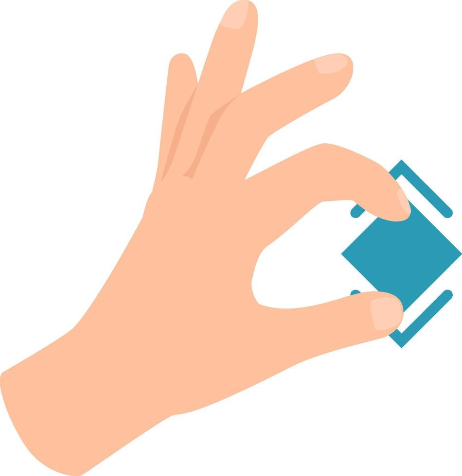 Hand is performing a precise pinch to zoom gesture on a graphical user interface element, symbolizing user interaction with modern technology vector
