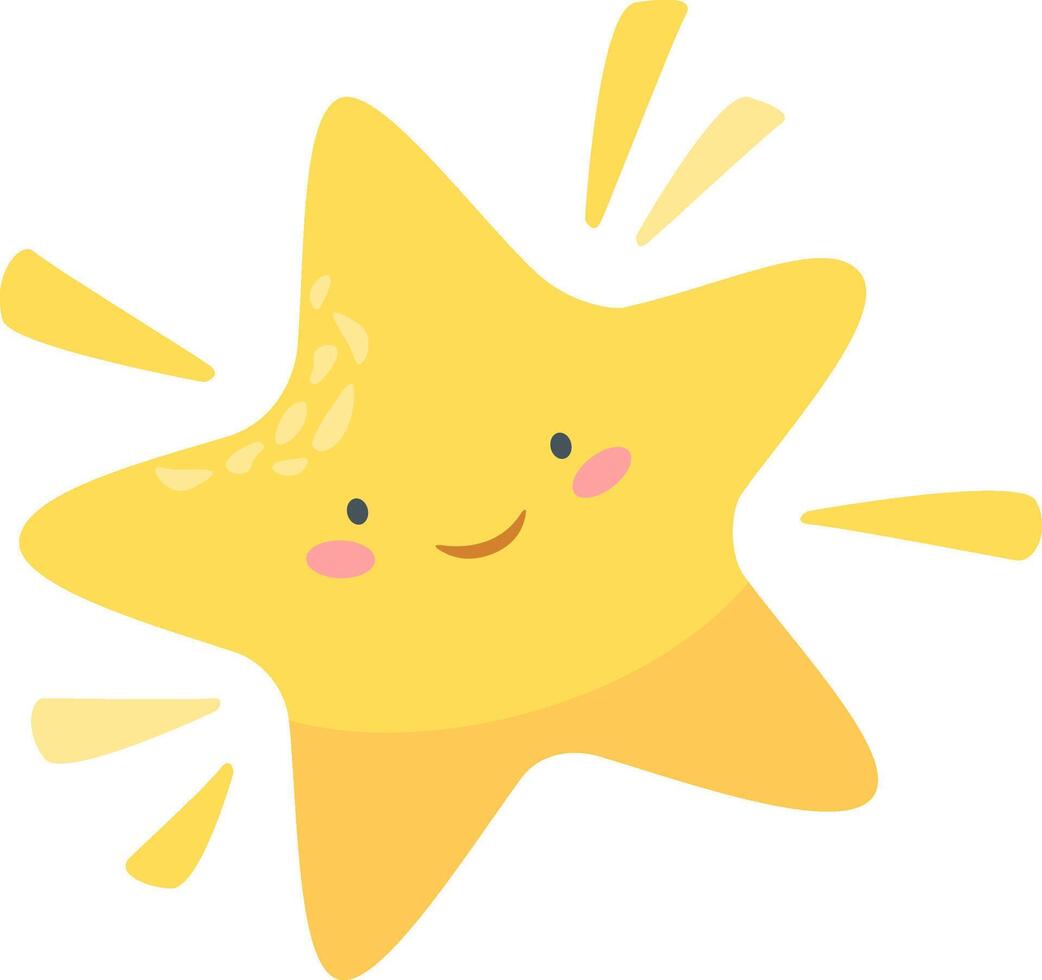 Cheerful, shining cartoon star with a friendly smile adds a touch of whimsy and joy, perfect for children's designs, illustrations, and projects that celebrate happiness and positivity vector