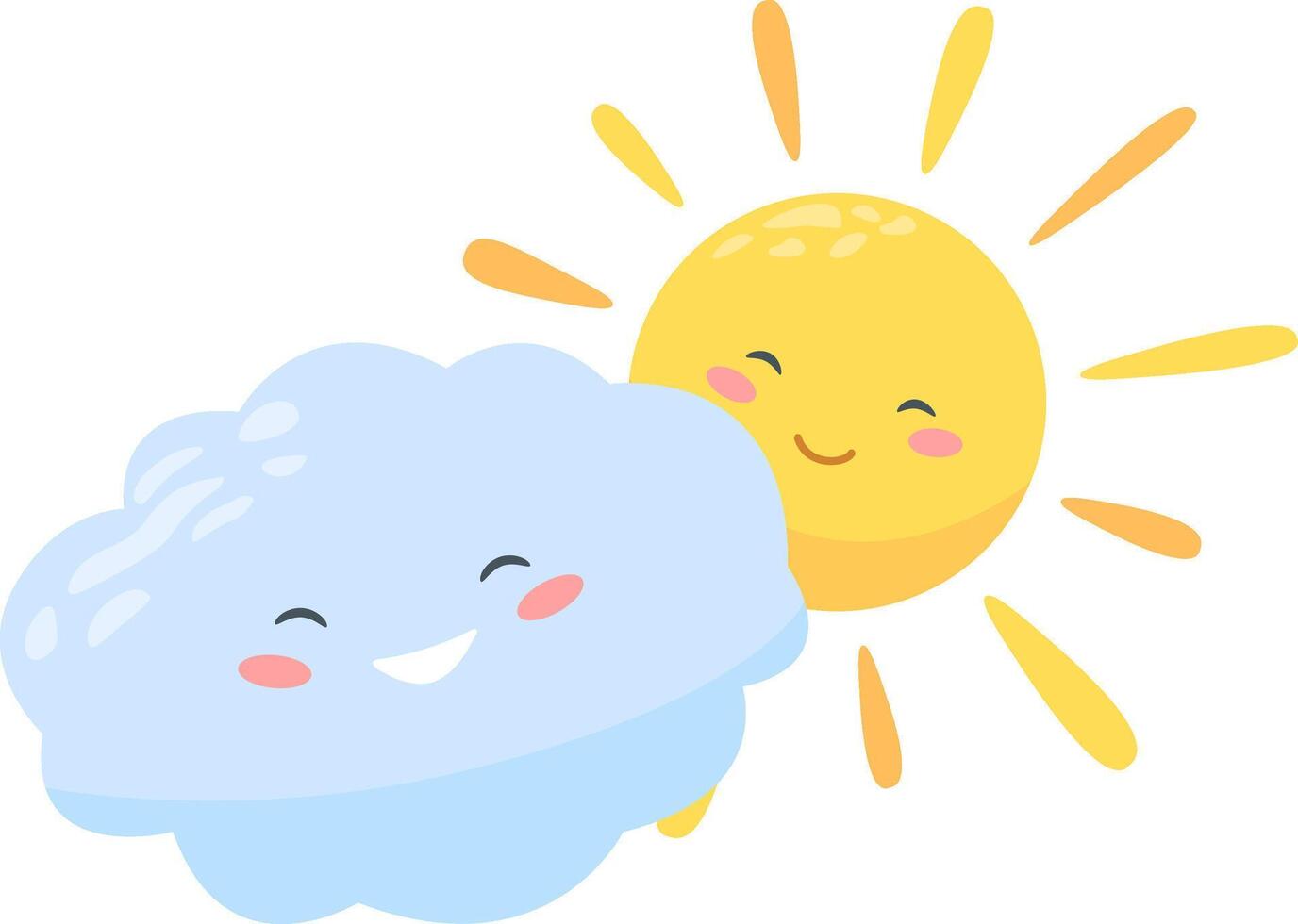Cartoon sun and cloud are smiling happily in this colorful illustration, perfect for children's books, greeting cards, or any project that needs a touch of whimsy vector