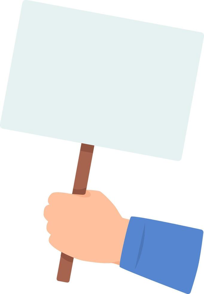 Close up of a hand firmly gripping a wooden stick attached to a blank rectangular sign, creating a powerful image of protest or demonstration, ready for a personalized message vector