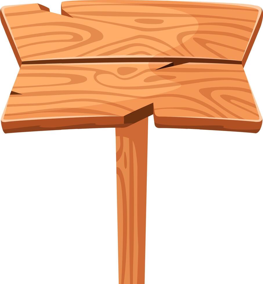 Empty wooden sign featuring cracks and ample copy space, positioned on a wooden pole against a clean white background, perfect for incorporating text or graphics vector