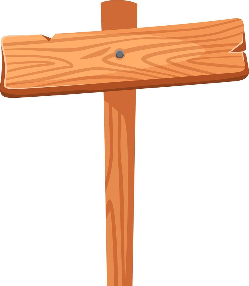 Wooden sign featuring a textured surface and a nail, pointing upward against a clean white background, exuding a rustic and natural ambiance perfect for outdoor settings vector