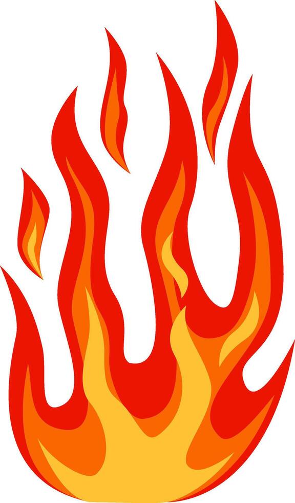 Bright red and orange flames are rising high against a clean white background, creating a striking visual representation of heat, energy, and combustion vector
