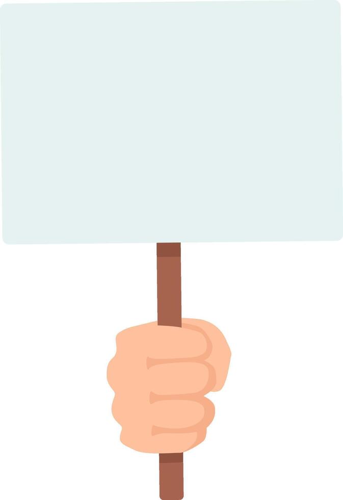 Hand gripping a blank protest sign featuring a wooden stick, poised for personal messages, set against a clean white background, ideal for expressing opinions and advocating for change vector