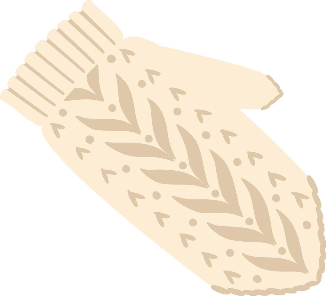 Warm knitted mitten featuring a charming leaf pattern, isolated against a crisp white background, offering cozy comfort and reliable protection during chilly winter days vector