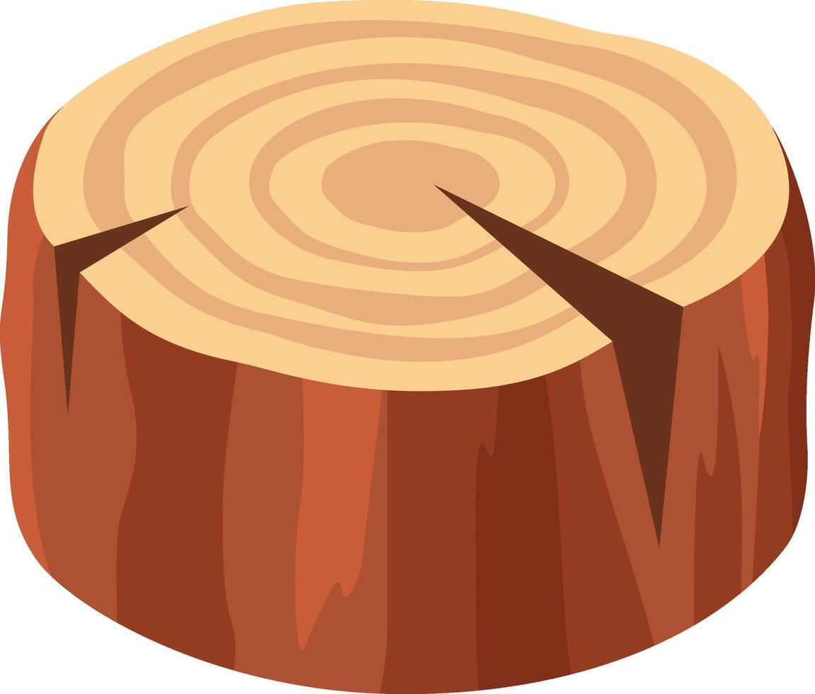 Tree trunk cross section displaying intricate growth rings and noticeable cracks, perfect for nature themed illustrations, logging, carpentry, or woodworking projects vector