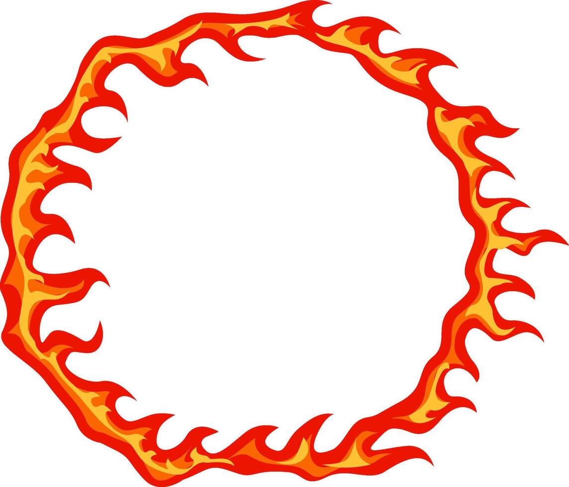 Bright orange and red stylized flames create a burning circular frame on a white background, providing a vibrant and energetic design element vector