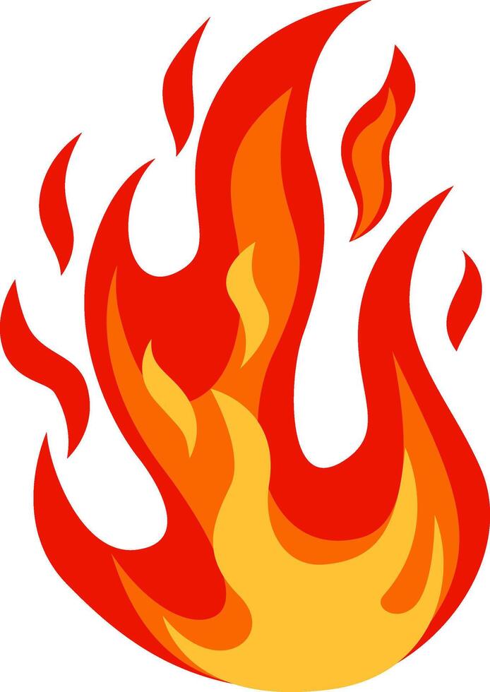 Cartoon flames blazing in vibrant red and orange hues create a striking fire effect against a clean white background, capturing the intensity and energy of burning flames vector