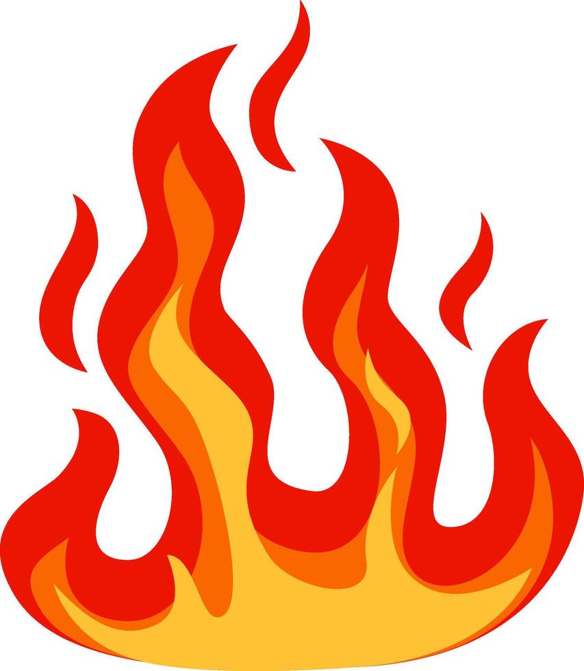 Bright red and orange stylized flames rise high, creating a fiery spectacle against a white background, perfect for representing heat, energy, or danger vector