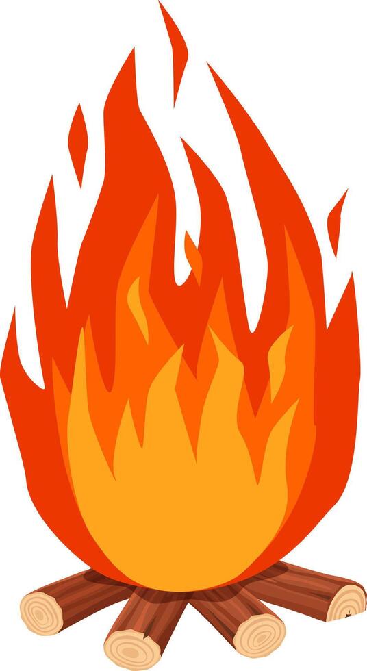 Bonfire burning brightly against a white background, radiating warmth and inviting ambiance, ideal for camping adventures or cozy outdoor gatherings with friends and family vector