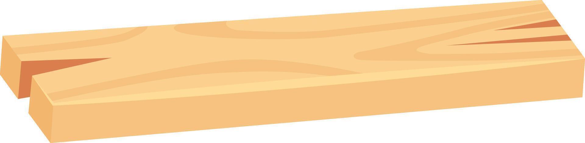 Light wooden plank featuring a prominent crack that highlights the natural wood grain, isolated against a clean white background, perfect for various construction and carpentry applications vector