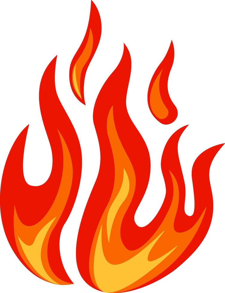 Cartoon flames rising with a stylized design, featuring shades of red and orange, creating a visual representation of heat and energy against a clean white backdrop vector