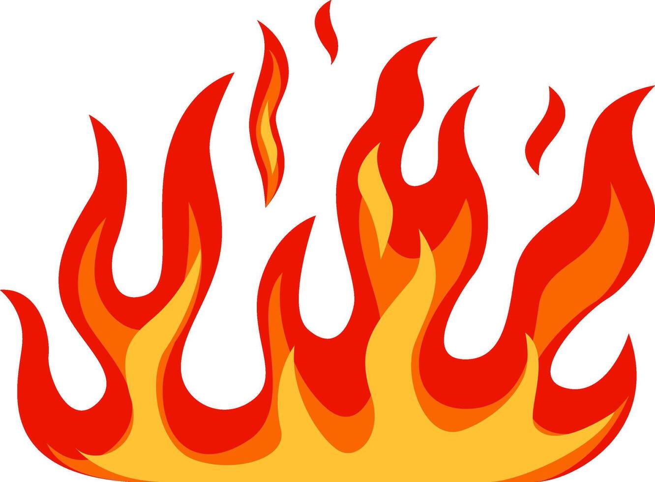 Burning brightly, red and orange cartoon flames create a vibrant and energetic visual against a clean white background, evoking feelings of warmth and intensity vector