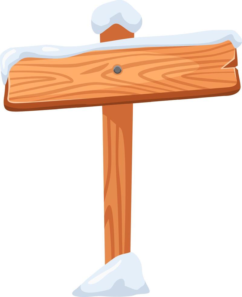 Wooden signpost covered in a thick layer of snow stands in a serene winter forest, guiding hikers and travelers along a picturesque, snowy path through the tranquil landscape vector