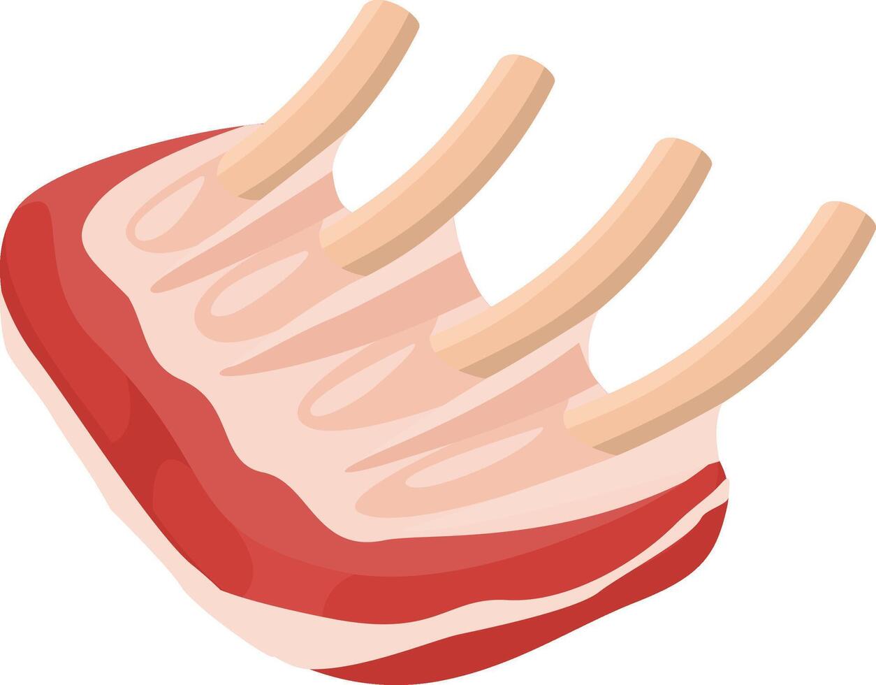 Raw rack of lamb featuring rib bones, perfect for grilling, roasting, or pan frying, delivering a delicious and tender culinary experience for any meal vector