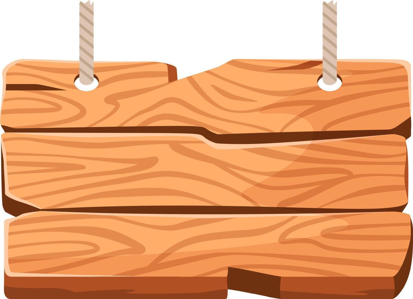 Wooden sign crafted from light brown planks, hanging from two sturdy ropes against a white background, featuring natural wood grain, perfect for displaying custom text or messages vector