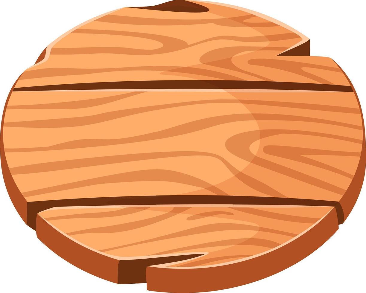 Cartoon illustration featuring a round wooden sign crafted from light brown planks, showcasing detailed wood grain patterns, set against a clean white background vector