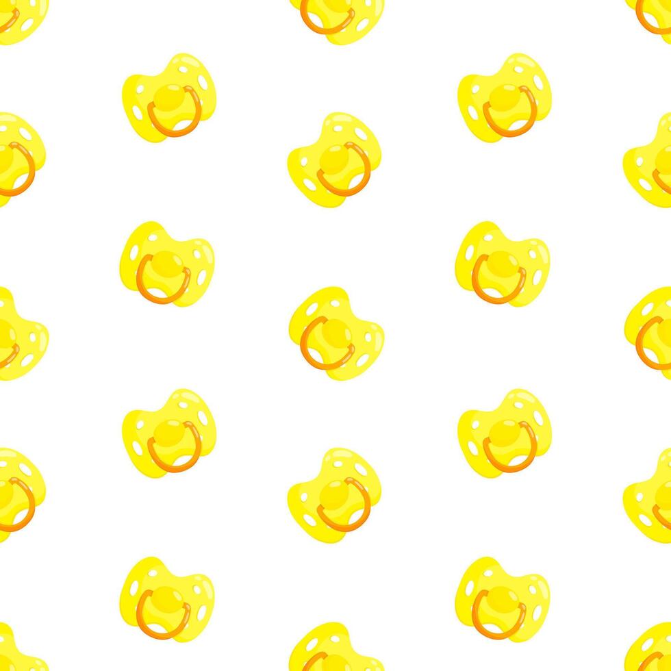 Yellow dummies seamless pattern. Front view pacifiers. Background, print, packaging design vector