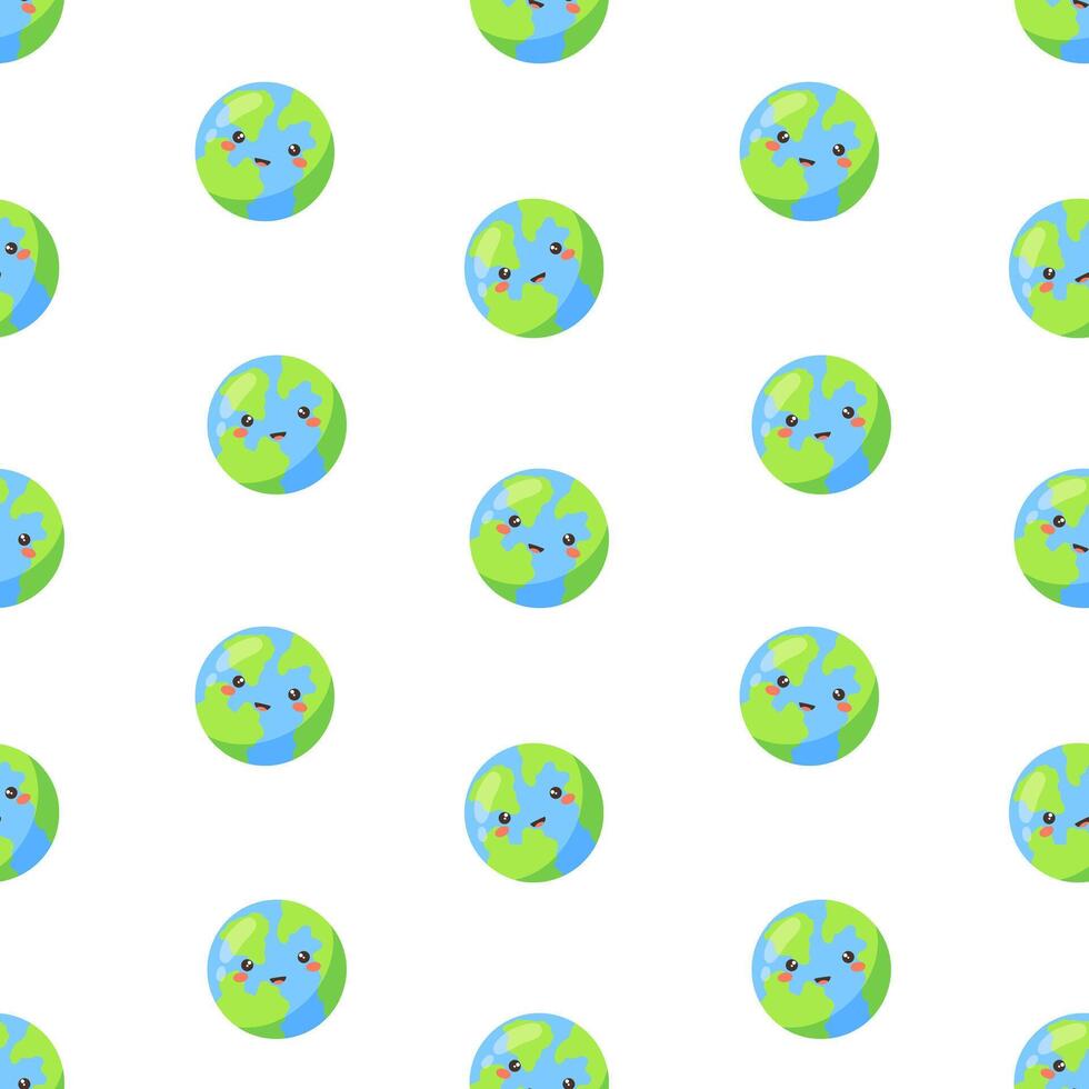 Earth kids kawaii planet seamless pattern. Galaxy, space, universe. Background, print, fabric vector