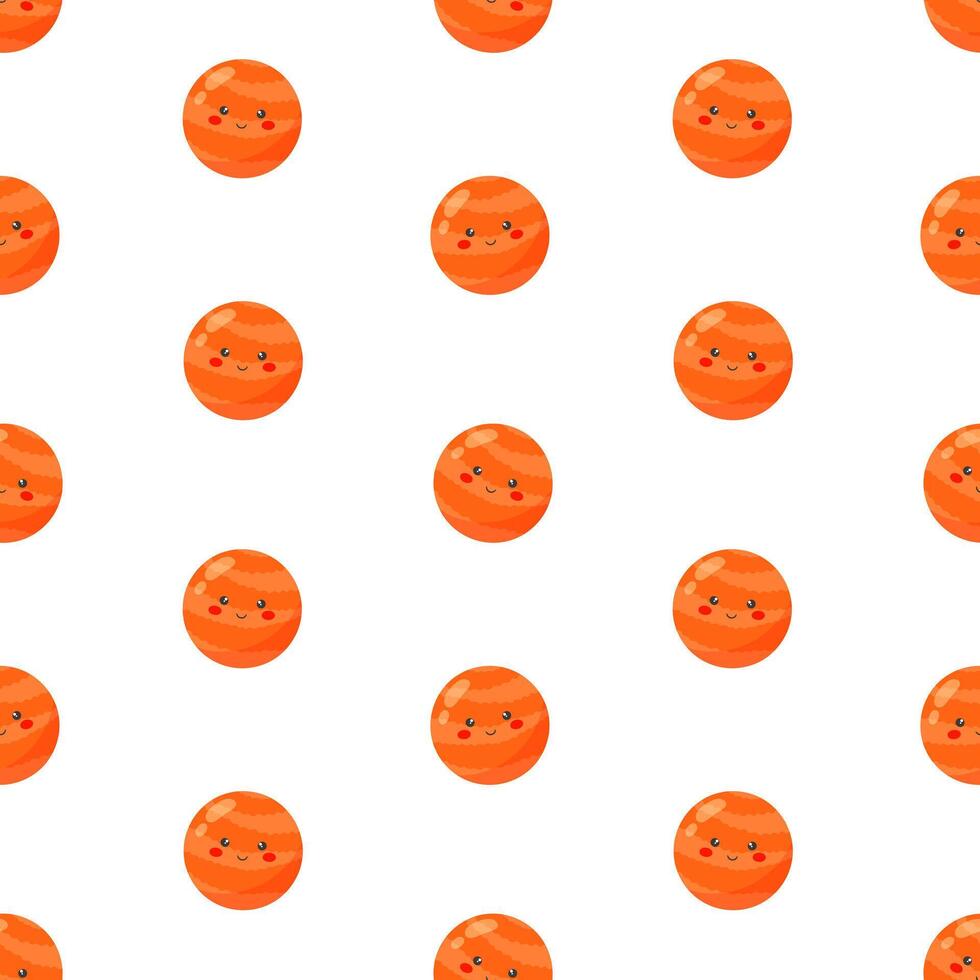 Red kids kawaii planets seamless pattern. Galaxy, space, universe. Background, print, fabric vector
