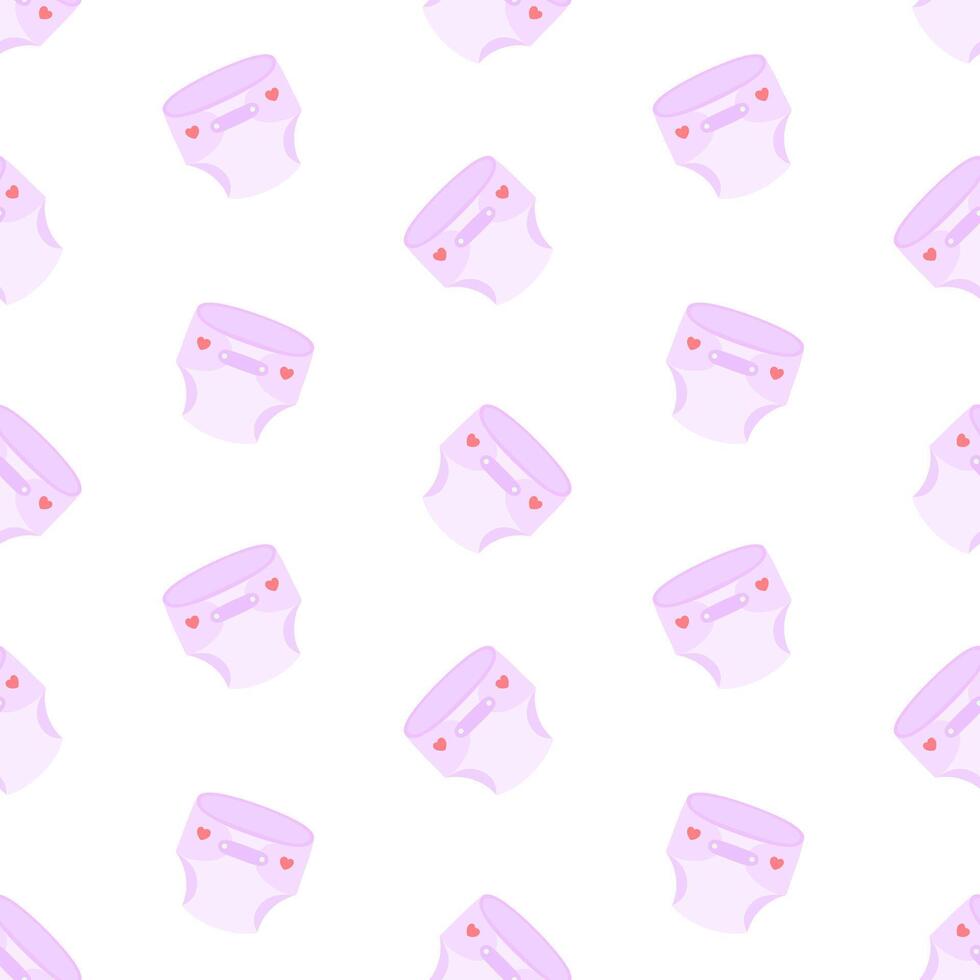 Purple diapers seamless pattern. Diaper angles, diaper changing. Background, print, backdrop vector