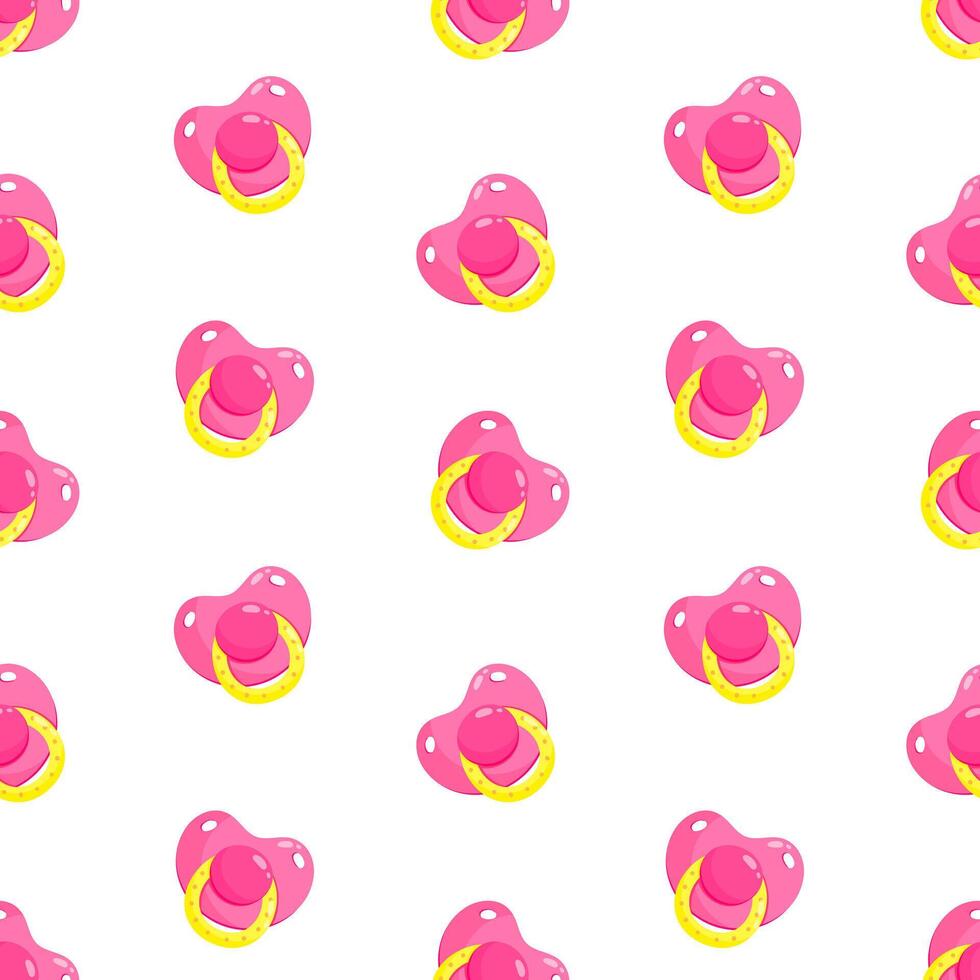 Pink dummies seamless pattern. Front view pacifiers. Background, print, packaging design vector