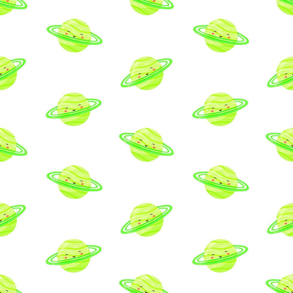 Green kids kawaii planet seamless pattern. Galaxy, space, universe. Background, print, fabric vector