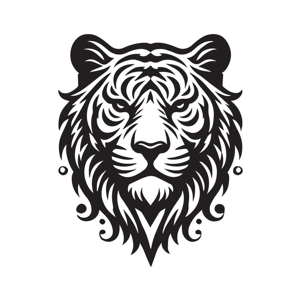 Black and White Tiger Silhouette Icon Art vector