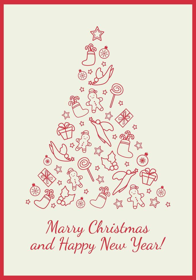 Winter holidays greeting card with decorative Christmas elements. Happy New Year illustration template vector