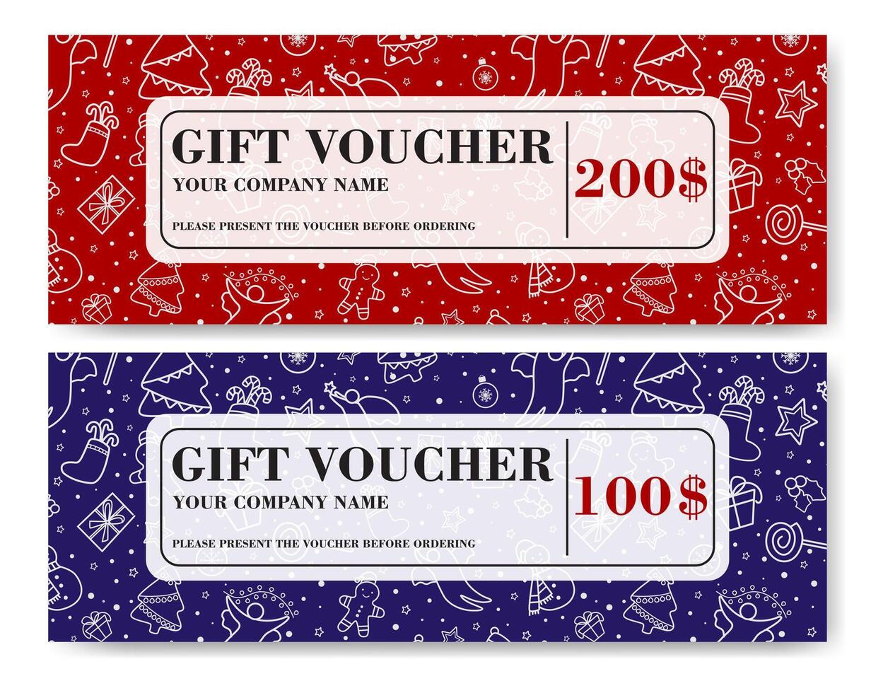 Merry Christmas and New Year holiday voucher design. Xmas gift certificate design layout vector