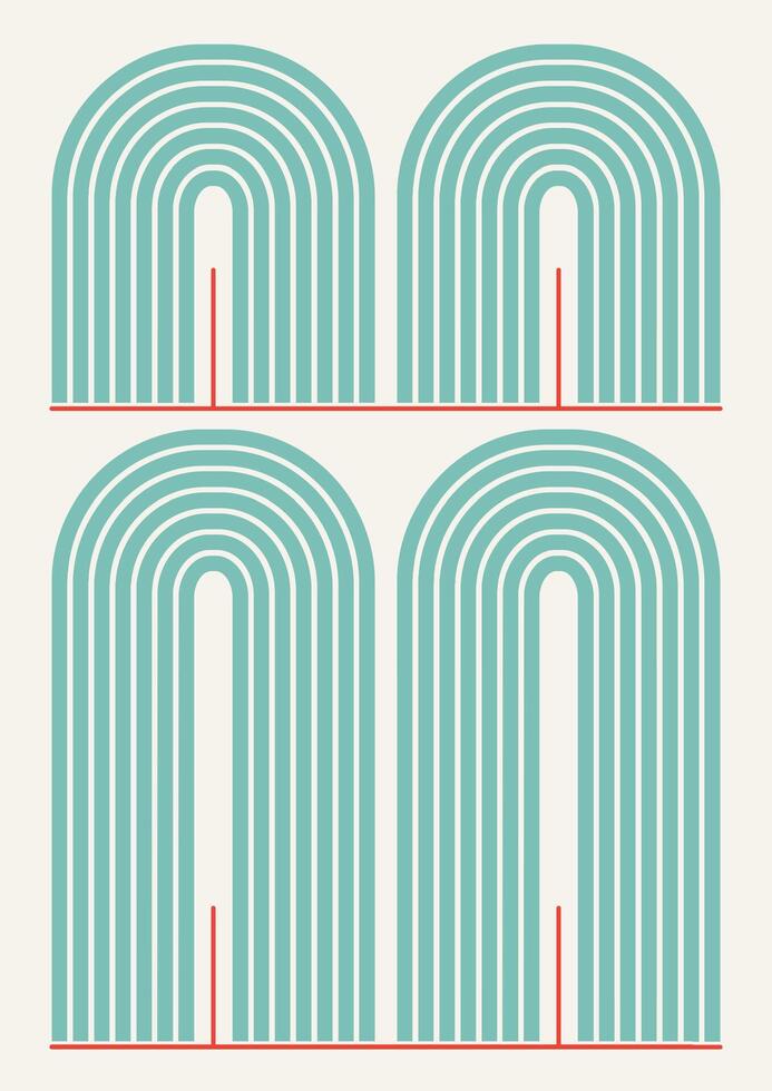 Minimalist aesthetic balancing shapes poster. Aesthetic print with arch stripes illustration collage vector